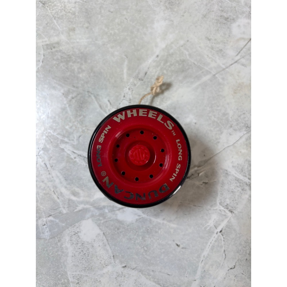 Vtg 1980's Duncan Red Spokes Black Long Spin Wheels Yo-Yo Classic Toy Hub Cap‎